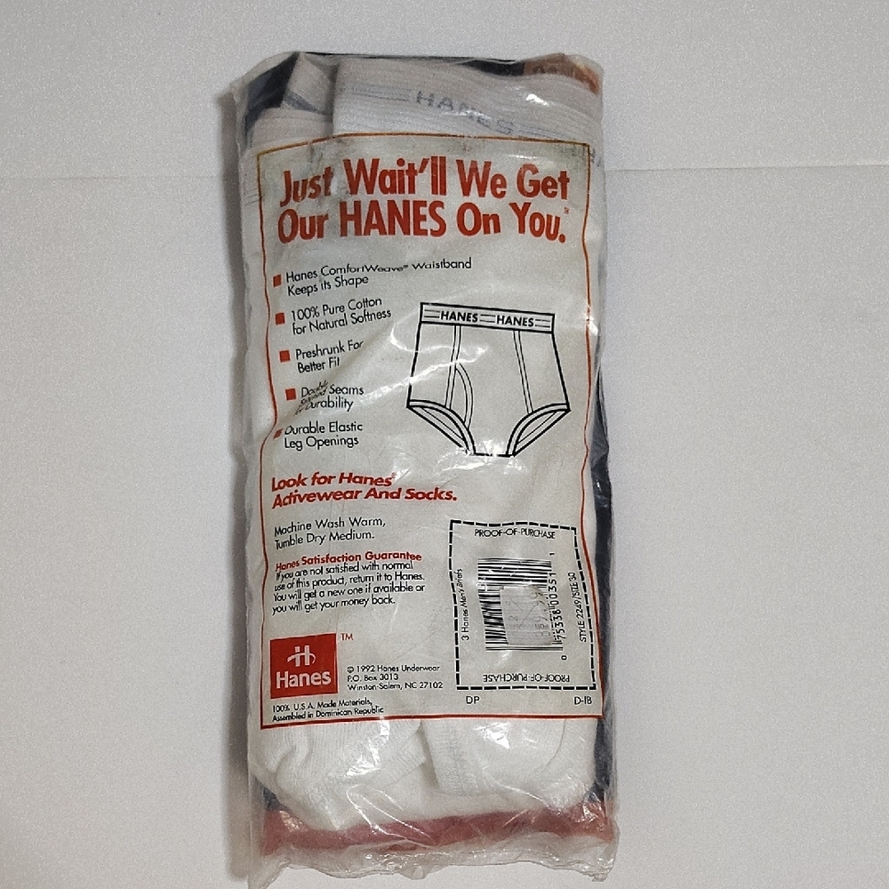 1992 Vintage Hanes Men's Classic White Briefs 3 Pack Size 30 - Picture 2 of 8